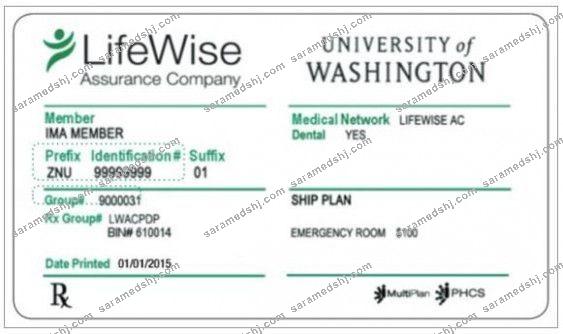 USA University of Washington LifeWise company health insurance card